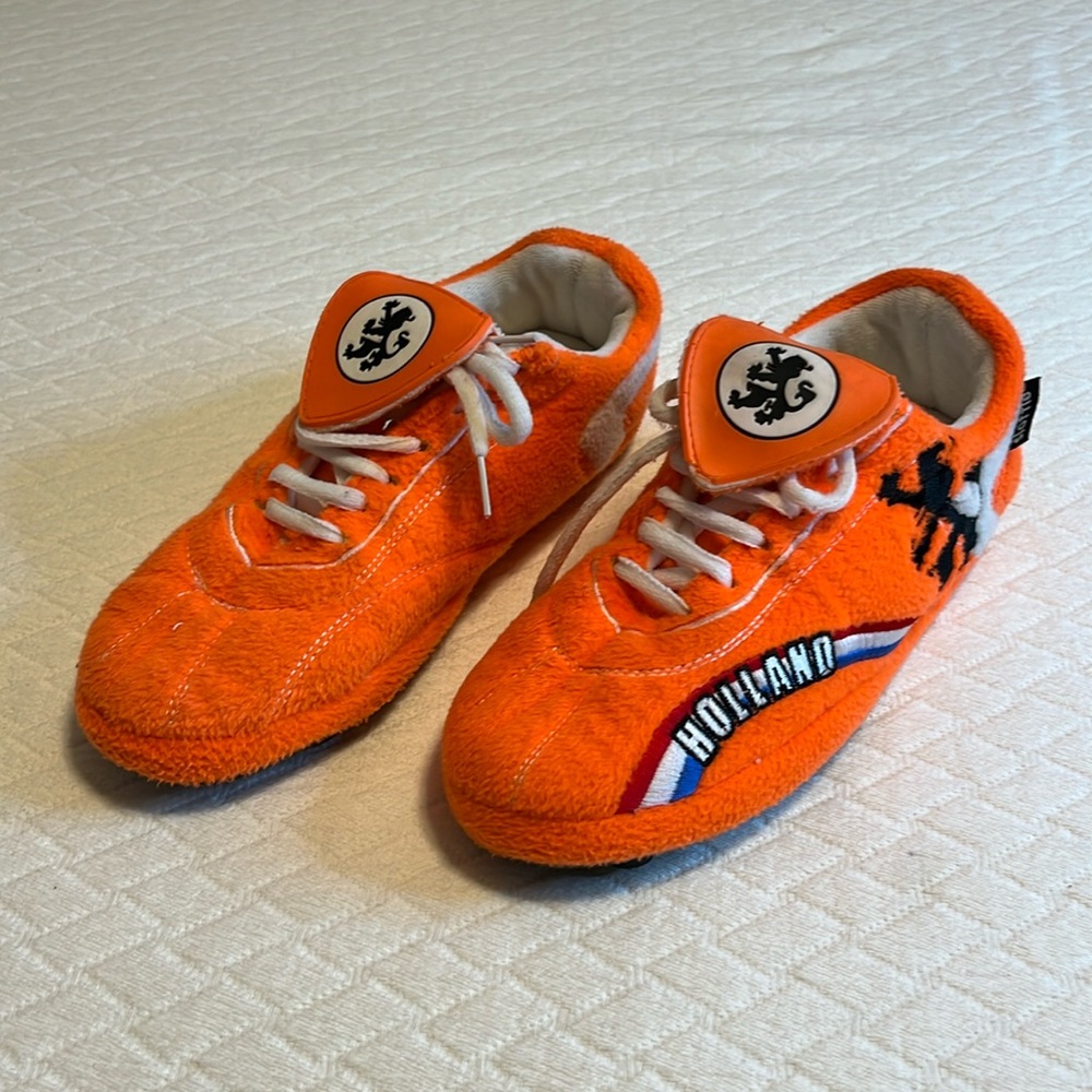 Sloffie Holland slippers house shoes, orange/white, kids 2-3